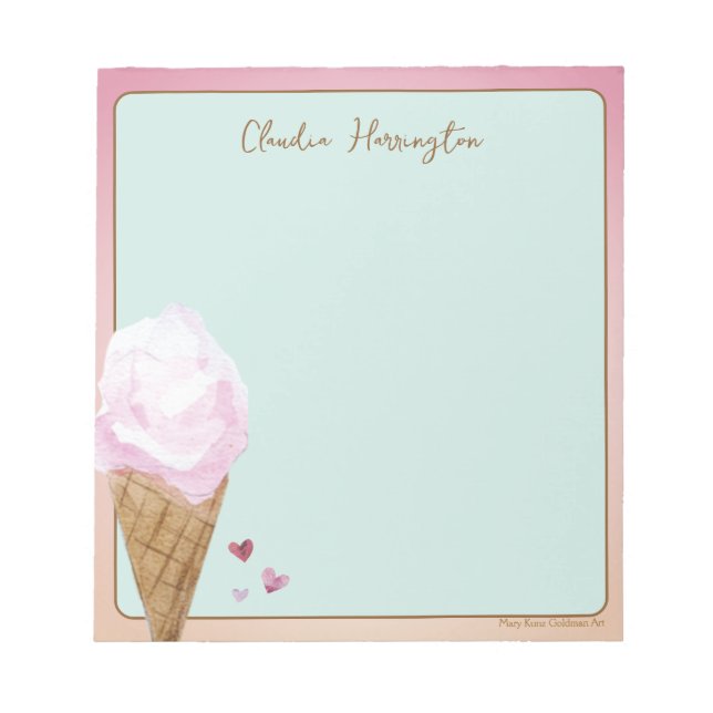 Aquarell Erdbeer Eiscreme Minze Grün Notizblock (Vorderseite)