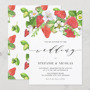 Aquarell-Erdbeer-Girlande Botanische Hochzeit Einladung