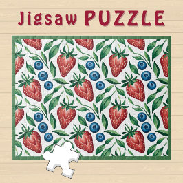 Aquarell-Erdbeer-Heidelbeer-Muster auf Weiß Puzzle