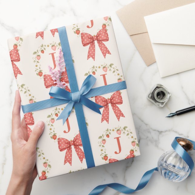 Aquarell-Erdbeer-Kranz-Monogramm-Initiale Geschenkpapier (Schenken)