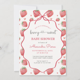 Aquarell-Erdbeer-Rosa-Schleife-Baby-Party Einladung