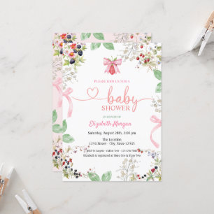 Aquarell-Erdbeer-Schleife-Himbeer-Baby-Party Einladung