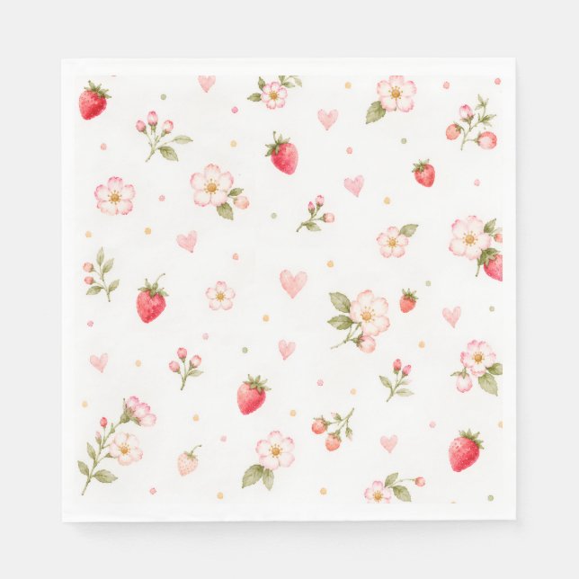 Aquarell-Erdbeer-Servietten Serviette (Vorderseite)