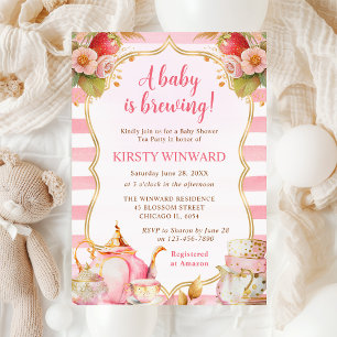 Aquarell-Erdbeer-Teeparty-Baby-Shower Einladung