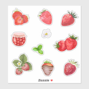 Aquarell-Erdbeere Frucht, Marmelade und Blumen Aufkleber