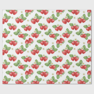 Aquarell-Erdbeere Frucht und Blumen Geschenkpapier