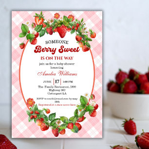 Aquarell-Erdbeere Rosa Gingham Berry Sweet Einladung