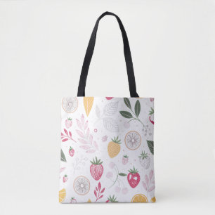 Aquarell-Erdbeere & Zitrone Botanik-Tasche