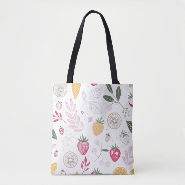 Aquarell-Erdbeere & Zitrone Botanik-Tasche (Vorderseite)