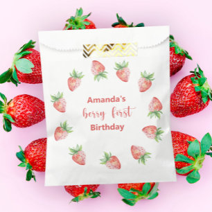 Aquarell-Erdbeeren 1. Geburtstagsfeier Geschenktütchen