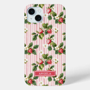 Aquarell-Erdbeeren auf rosa Streifen Case-Mate iPhone Hülle