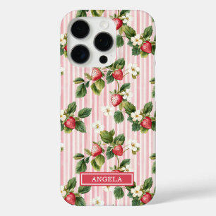 Aquarell-Erdbeeren auf rosa Streifen iPhone 16 Pro Hülle