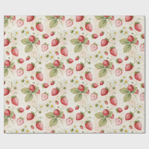 Aquarell-Erdbeeren, Blätter und Blumen  Geschenkpapier