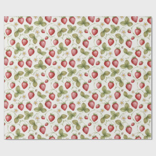 Aquarell-Erdbeeren, Blumen und Blätter Geschenkpapier