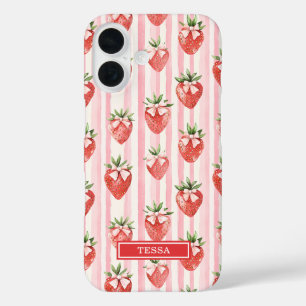 Aquarell-Erdbeeren mit koketten Schleifen iPhone 16 Hülle