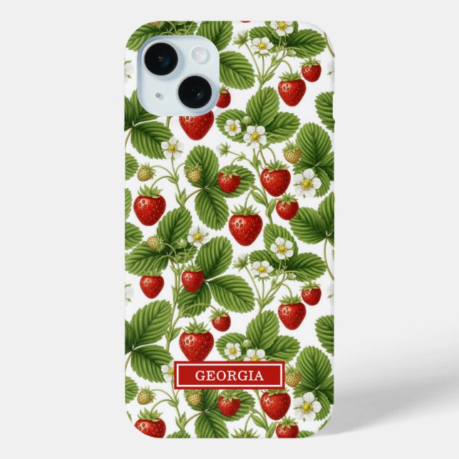 Aquarell-Erdbeeren monogrammiert Case-Mate iPhone Hülle (Rückseite)
