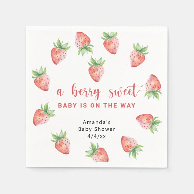 Aquarell-Erdbeeren Serviette (Vorderseite)