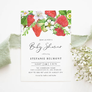 Aquarell-Erdbeeren Sommer-Baby-Party Einladung