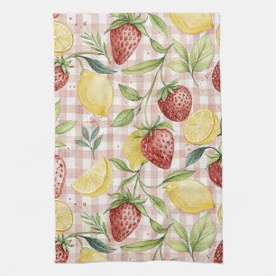 Aquarell-Erdbeeren & Zitronen auf rosafarbenem Kar Geschirrtuch