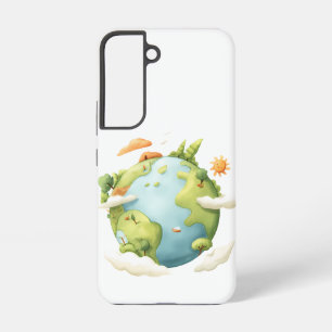Aquarell Erde- Cartoon Erde mit Naturelementen Samsung Galaxy Hülle
