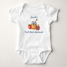 Aquarell Erstes Rosch ha-Schana Blaues Schleifen H Baby Strampler