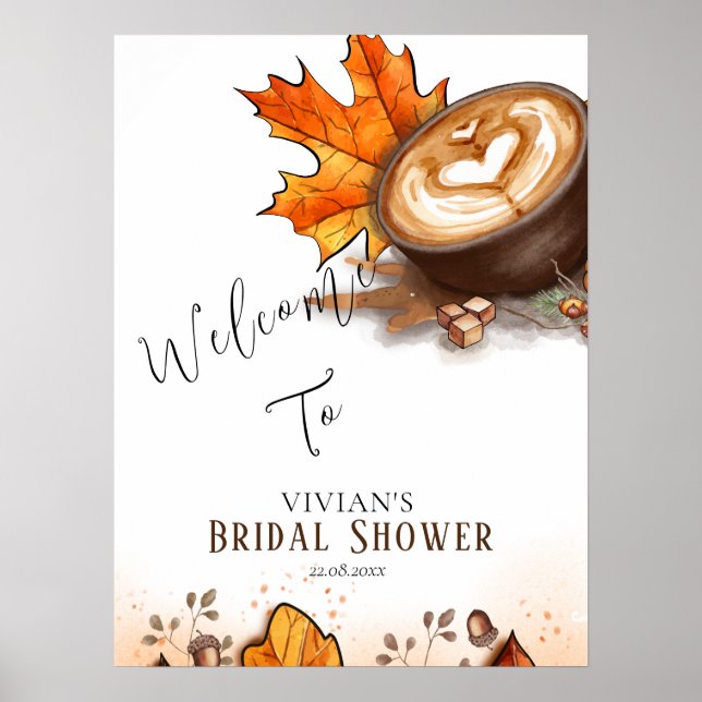 Aquarell Espresso Liebe Braut Bridal Willkommen Poster (Vorne)