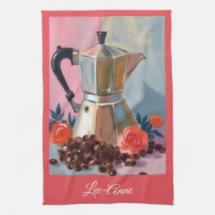 Aquarell-Espressokanne-Kunst Geschirrtuch
