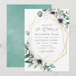 Aquarell-Eukalyptus-Anemone-Geometrische Hochzeit Einladung