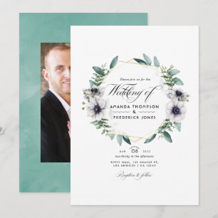Aquarell-Eukalyptus-Anemone-Geometrische Hochzeit Einladung
