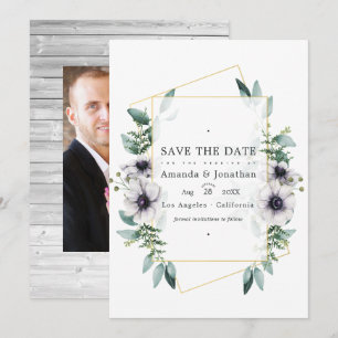 Aquarell-Eukalyptus-Anemone-Geometrische Hochzeit Save The Date