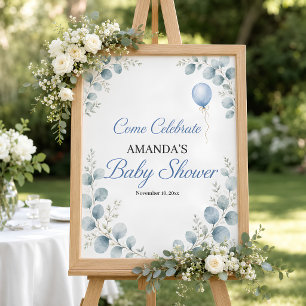 Aquarell-Eukalyptus-Baby-Shower-Willkommensschild Poster