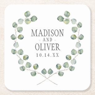 Aquarell-Eukalyptus-Blatt-Spant Wedding   Rechteckiger Pappuntersetzer