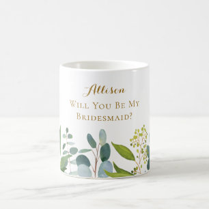 Aquarell-Eukalyptus-Blätter-Brautjungfer-Vorschlag Kaffeetasse