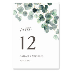 Aquarell-Eukalyptus-Blätter-Hochzeit Tischnummer