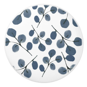 Aquarell-Eukalyptus Blaue Botanik Handgemalt  Keramikknauf