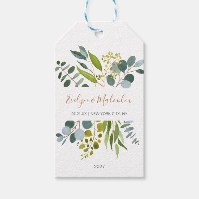 Aquarell, Eukalyptus Danke Geschenkanhänger (Vorderseite)