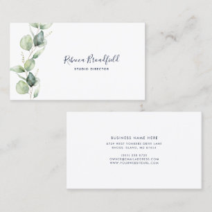 Aquarell-Eukalyptus-Elegant-Skript-Schönheitssalon Visitenkarte