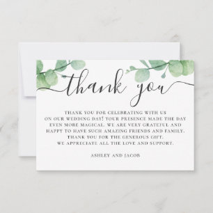 Aquarell-Eukalyptus. Elegante Schrift Hochzeit Dankeskarte