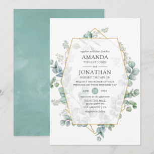 Aquarell-Eukalyptus-Geometrie-Hochzeit Einladung