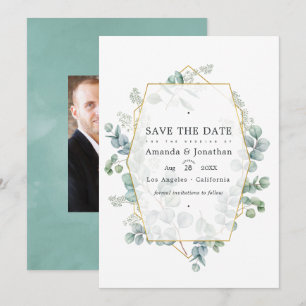 Aquarell-Eukalyptus-Geometrie-Hochzeits-Save-The-D Save The Date