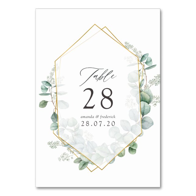 Aquarell-Eukalyptus-Geometrische-Hochzeit Tischnummer (Vorderseite)
