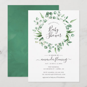 Aquarell-Eukalyptus-Grün-Babyshower Einladung