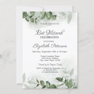 Aquarell-Eukalyptus-Grün Bar Mitzwa Einladung