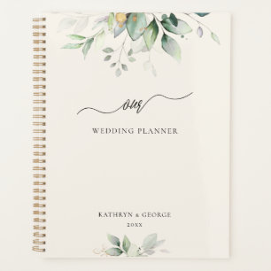 Aquarell-Eukalyptus-Grün-Gold Planer