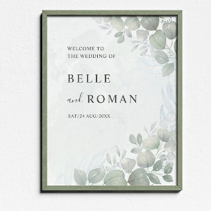 Aquarell-Eukalyptus-Grün-Hochzeit Poster