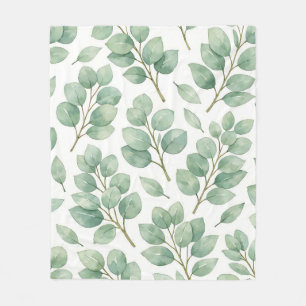 Aquarell-Eukalyptus-Grünmuster Fleecedecke