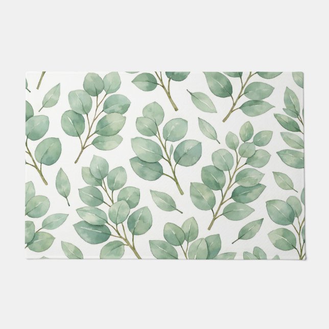 Aquarell-Eukalyptus-Grünmuster Fußmatte (Vorderseite)