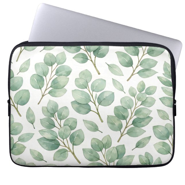 Aquarell-Eukalyptus-Grünmuster Laptopschutzhülle (Vorderseite)