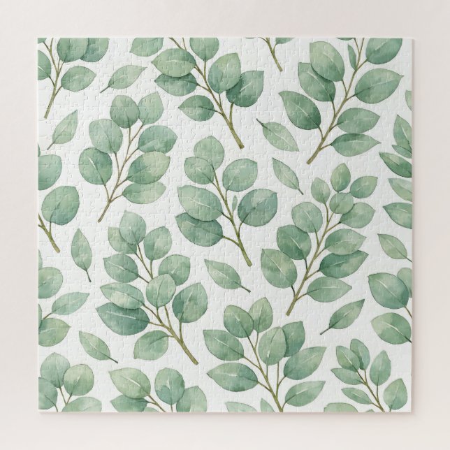 Aquarell-Eukalyptus-Grünmuster Puzzle (Vertikal)