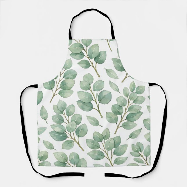 Aquarell-Eukalyptus-Grünmuster Schürze (Vorderseite)